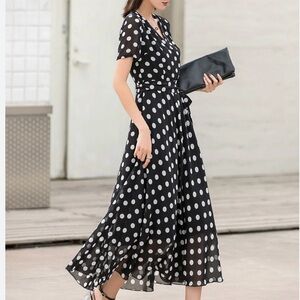 Gretchen Scott Designs Black and White Polka Dot Midi Dress
